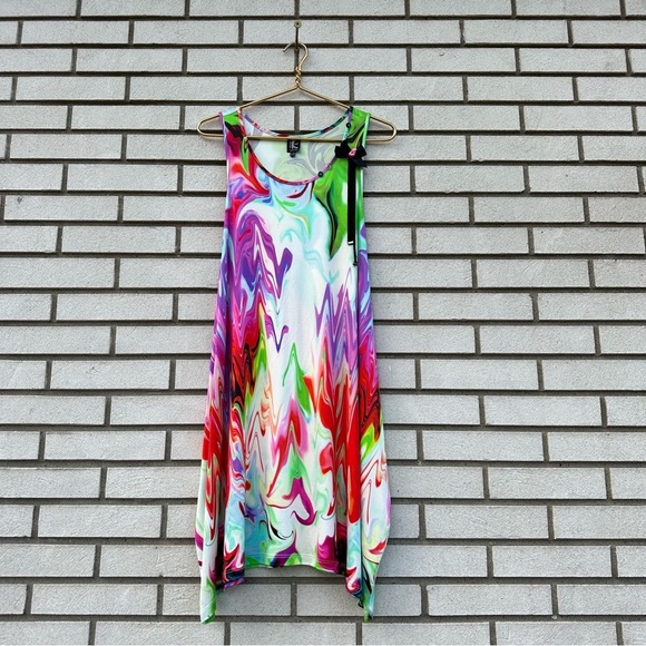 Tricot Chic Italy Y2K Marble Print Sleeveless Dress w/ Bow Detail Size 10 - Picture 1 of 10